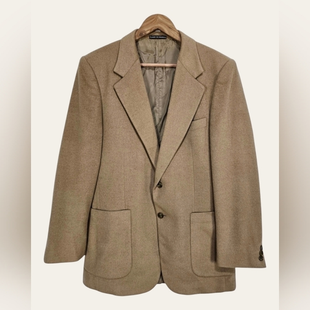 Yves Saint Laurent Vintage Blazer Sz 41 Wool Tan Designer Classic Academia